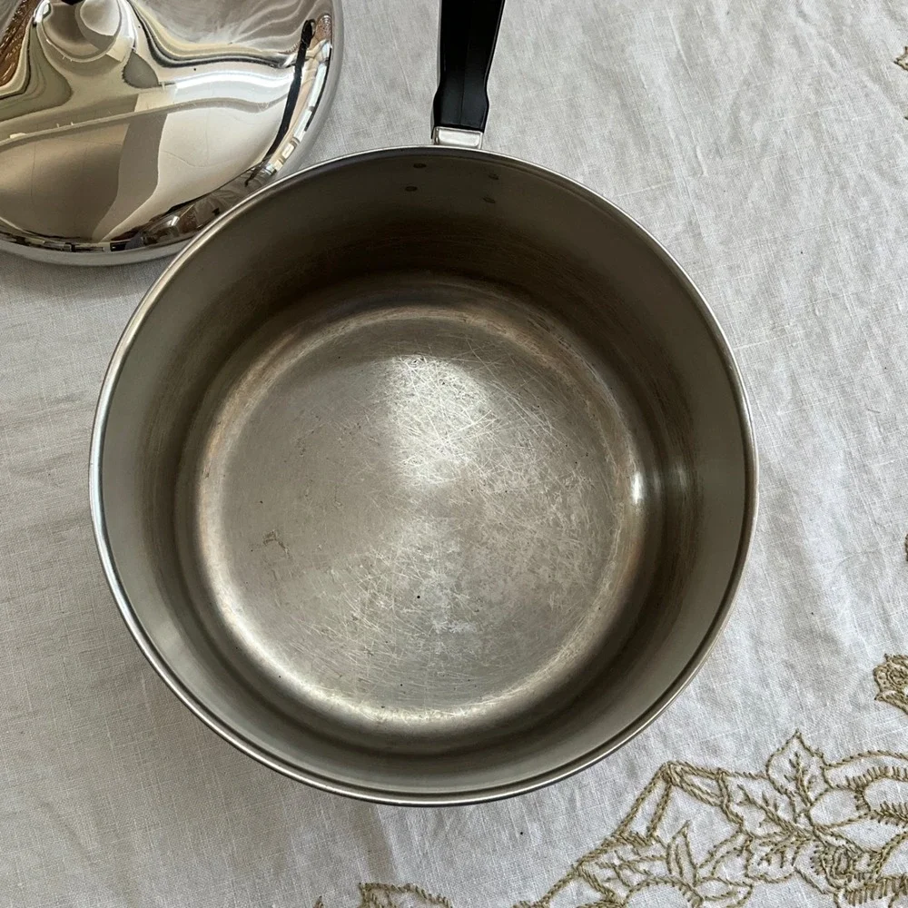 Vintage Farberware Stainless Steel 3qt Saucepan Lid Black Handle Pot